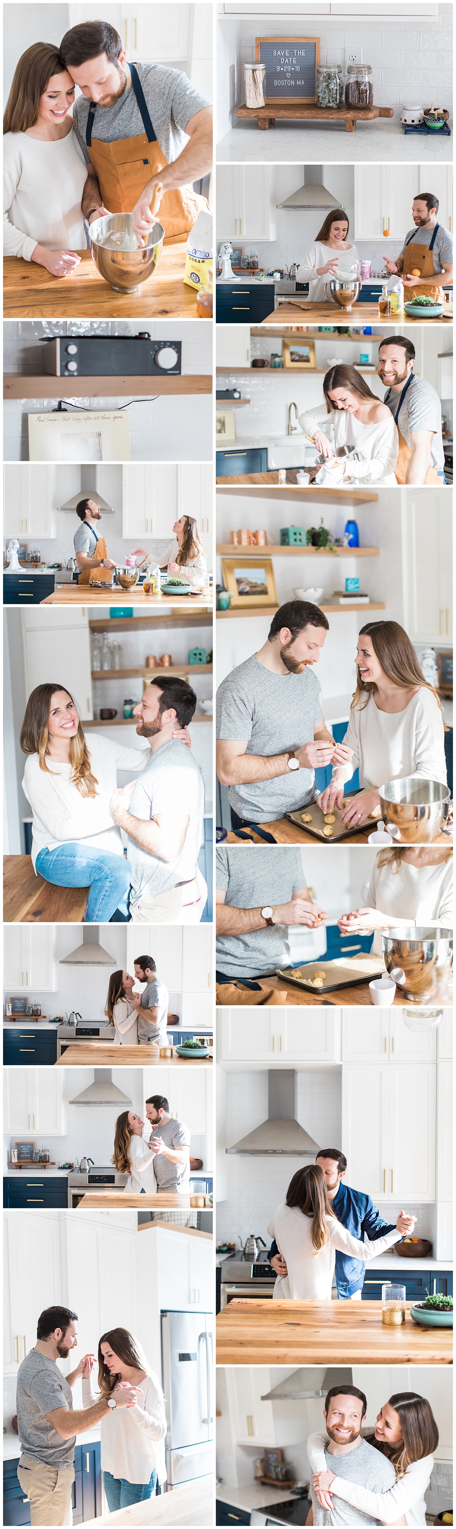 Lifestyle engagement session in the South End, Boston. Couple baking cookies and photography by halie.