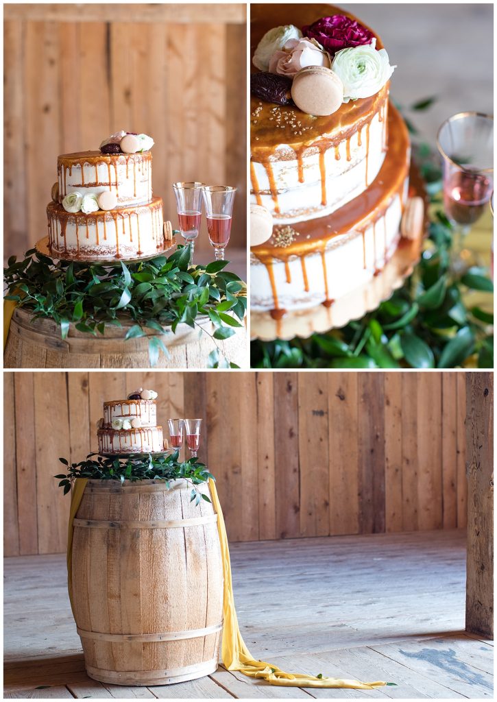 Portland, Maine wedding inspiration shoot at William Allen Farm with photography by halie. Wedding cake by Delia's Kitchen & Bakery.
