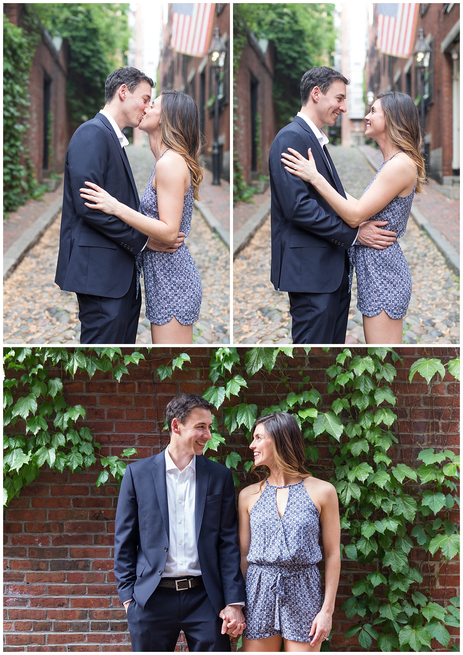 Beacon Hill Boston Engagement Session on Acorn Street, with photography by Halie Olszowy.