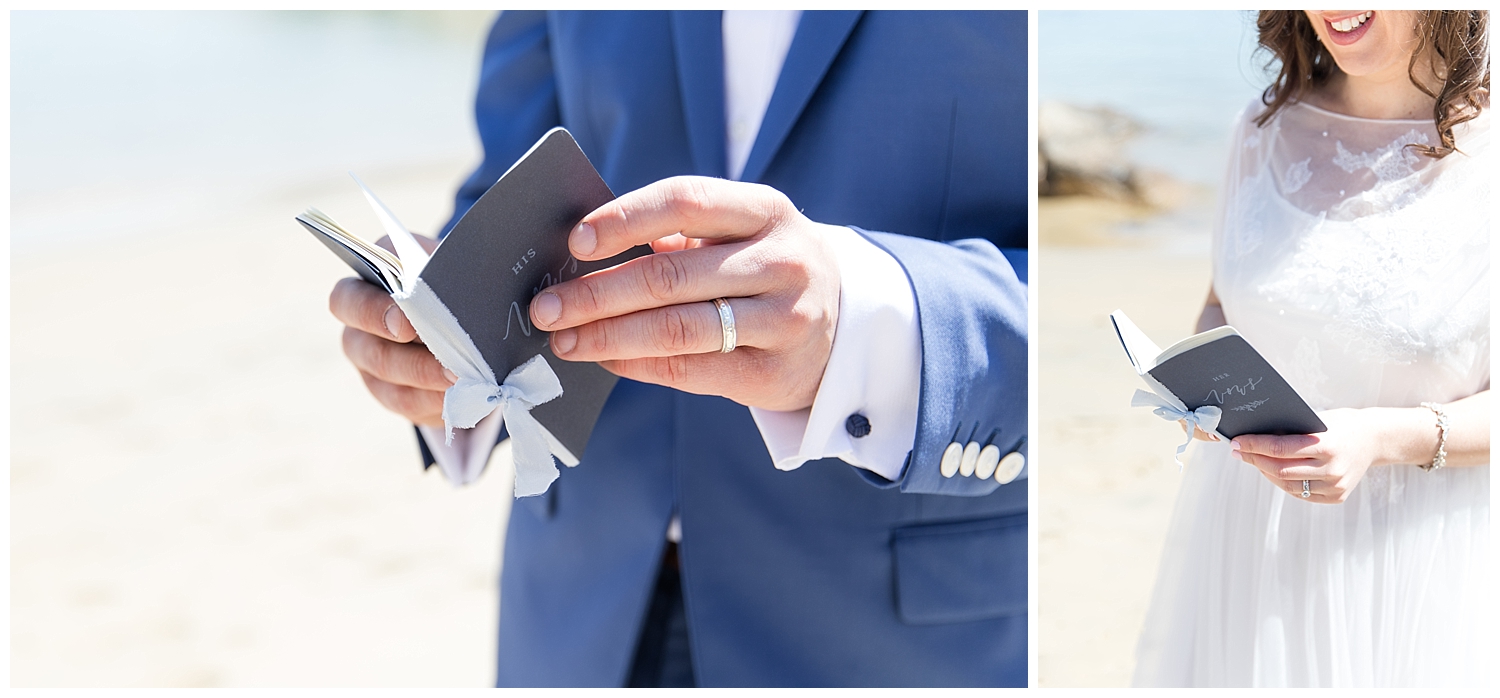 Intimate Coastal, North Shore Elopement at Half Moon Beach in Gloucester, MA. Photography, by Halie Olszowy. Suit by Hive & Colony.