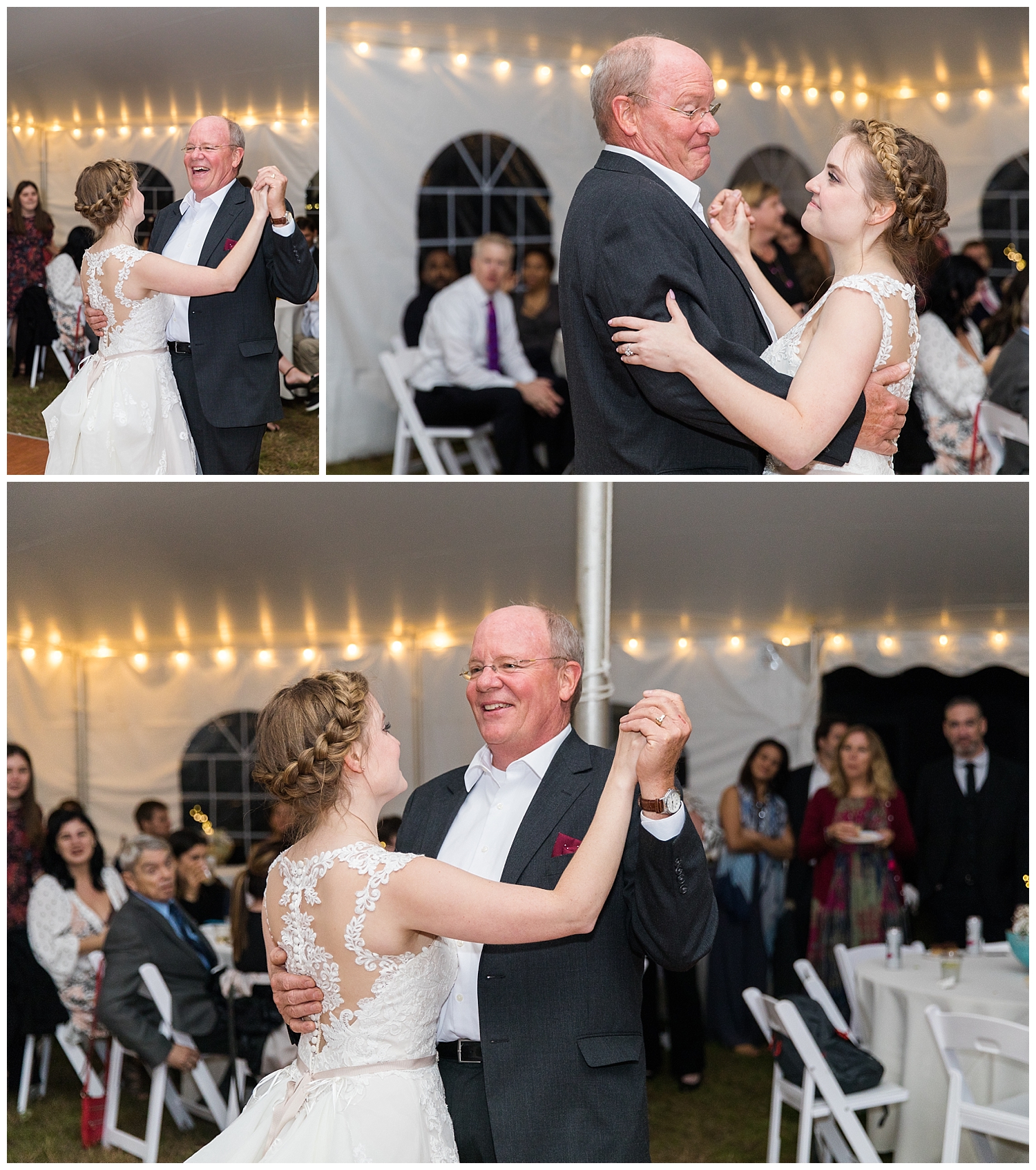 Father-Daughter dance at Goffstown, New Hampshire wedding at a private estate. Photography by Halie Olszowy.