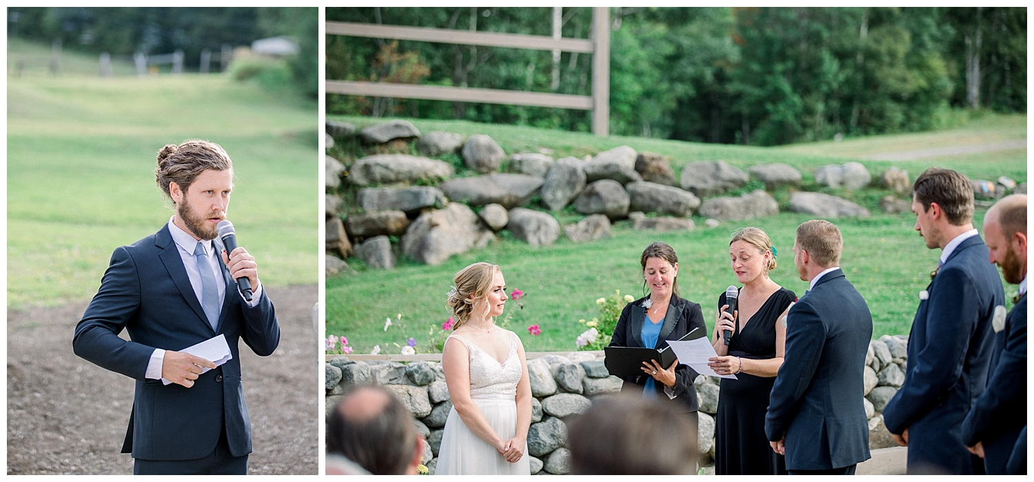 Outside wedding ceremony at Sugarloaf Mountain Resort in Maine, photos by Halie Olszowy.