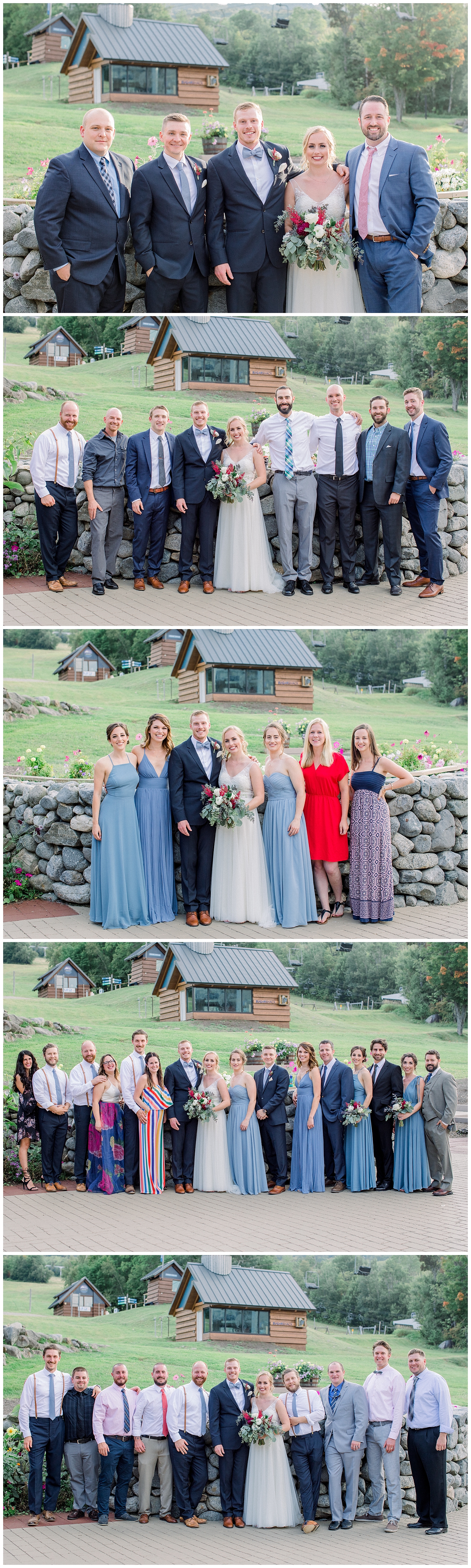 Friend group photos at Sugarloaf Mountain Resort Wedding in Maine, photos by Halie Olszowy.