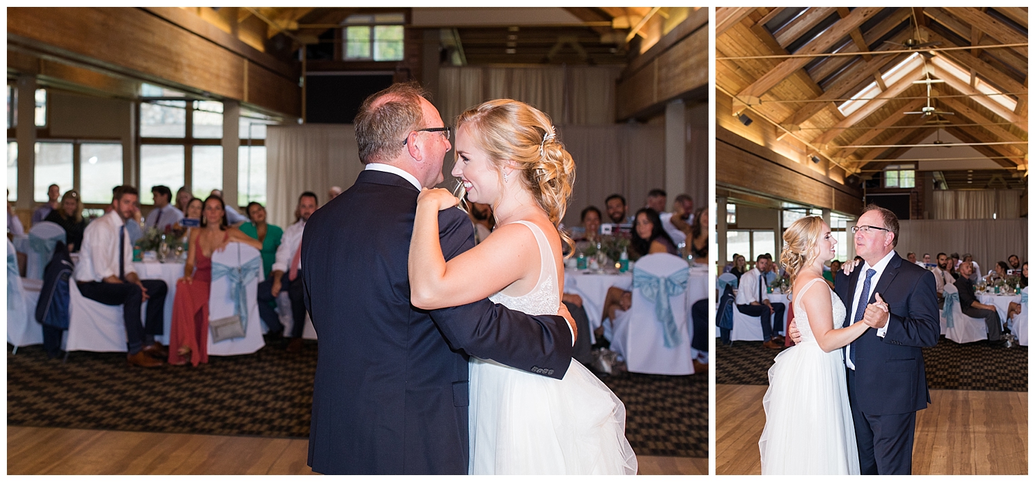 Father-Daughter dance at Sugarloaf Mountain Resort Wedding in Maine, photos by Halie Olszowy.