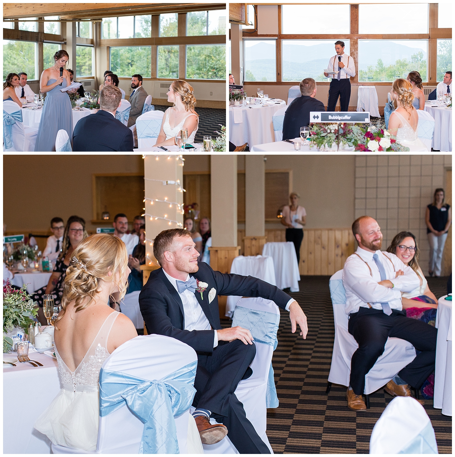 Best Man and Maid of Honor Toasts at Sugarloaf Mountain Resort Wedding in Maine, photos by Halie Olszowy.