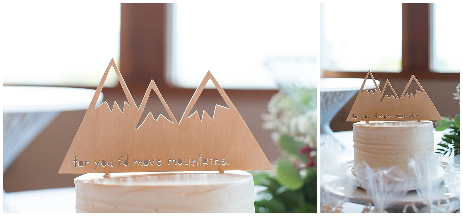Sugarloaf Mountain Resort Wedding in Maine, photos by Halie Olszowy. Cake cutting, cake provided by The Bankery in Maine.