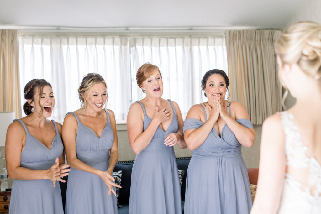 Bedford Village Inn NH Wedding - bride reveal to her bridesmaids