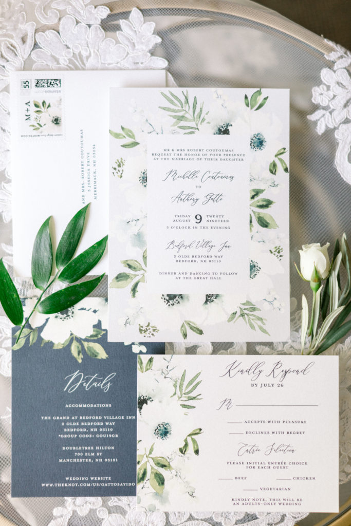 Bedford Village Inn NH Wedding - Minted Weddings invitation suite with florals