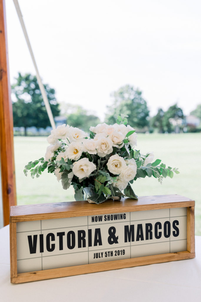 Wentworth by the Sea Country Club Rye NH wedding, custom cinema sign with the couple's names