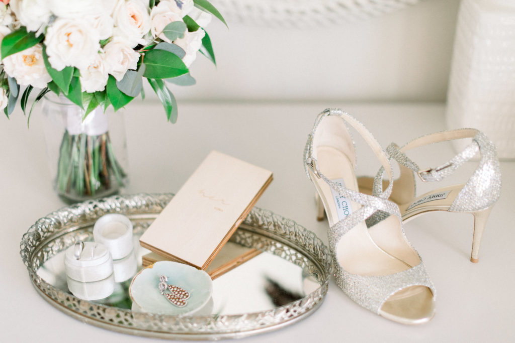 Jimmy Choo heels and Verstolo earrings at Wentworth by the Sea Country Club NH wedding
