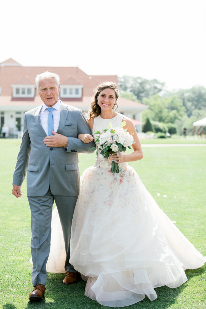 Wentworth by the Sea Country Club Rye NH wedding, father and daughter walking down the aisle