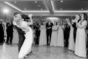 First dance into reception at Coastal NH wedding at Abenaqui Country Club in Rye