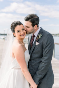 Stamford Yacht Club Wedding - CT wedding first look with classic BHLDN strapless wedding dress