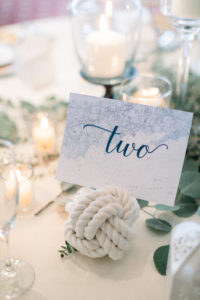 Stamford Yacht Club Wedding - CT wedding reception details with navy and gold sail knot table number