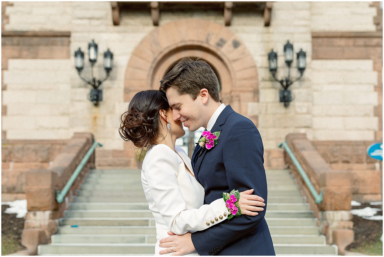 Winter elopement photos at Cambridge City Hall