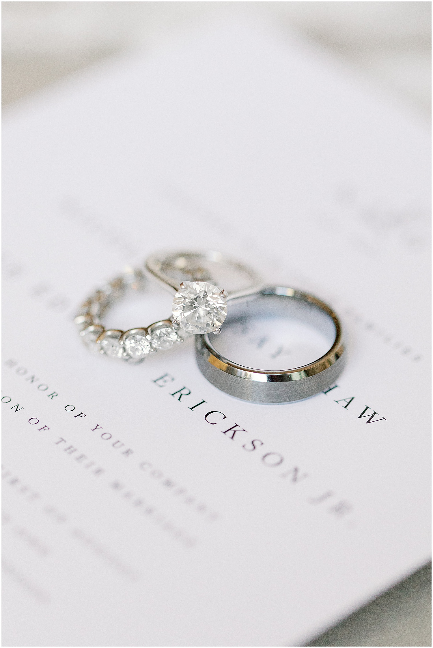 Wedding bands and Minted invitations