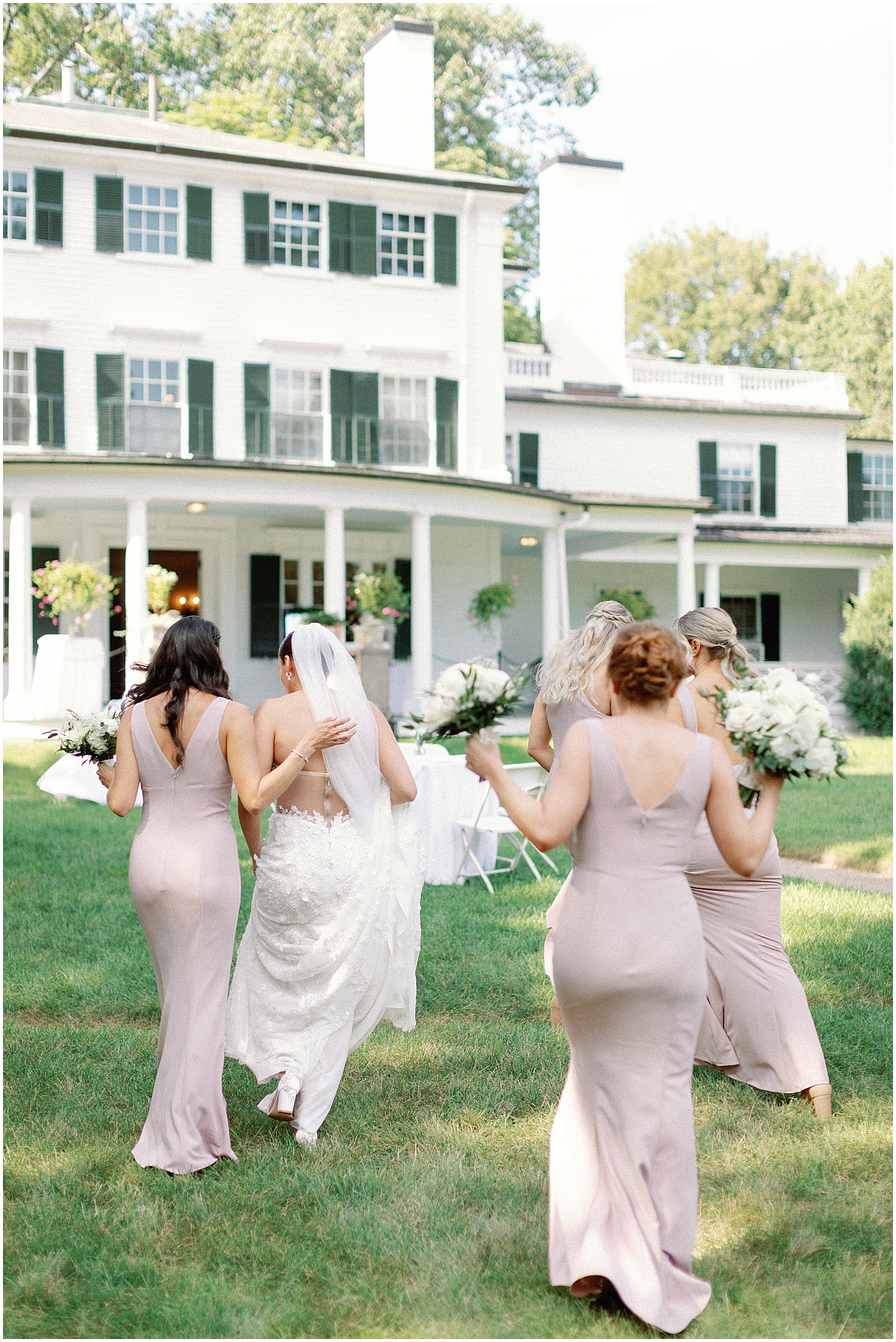 Amsale bridesmaid dresses at Glen Magna Farms Wedding in Danvers Massachusetts