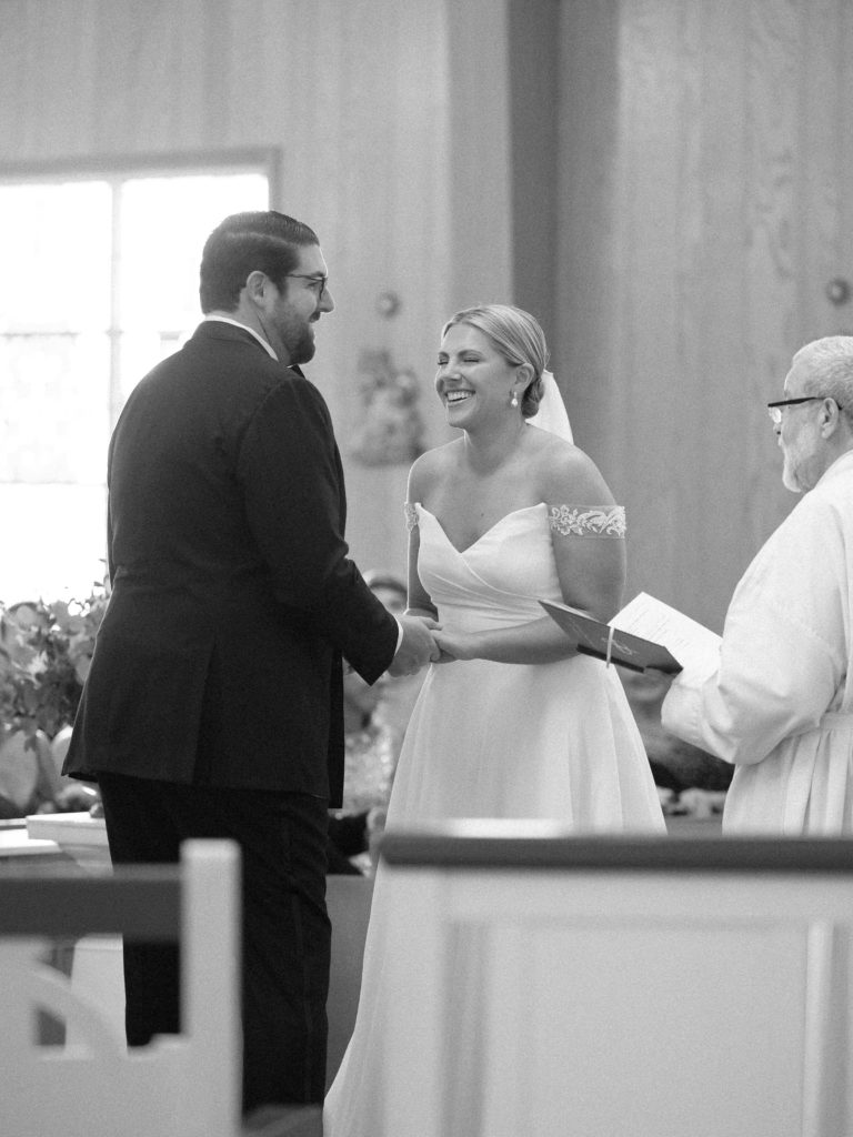 Black and white wedding ceremony photo