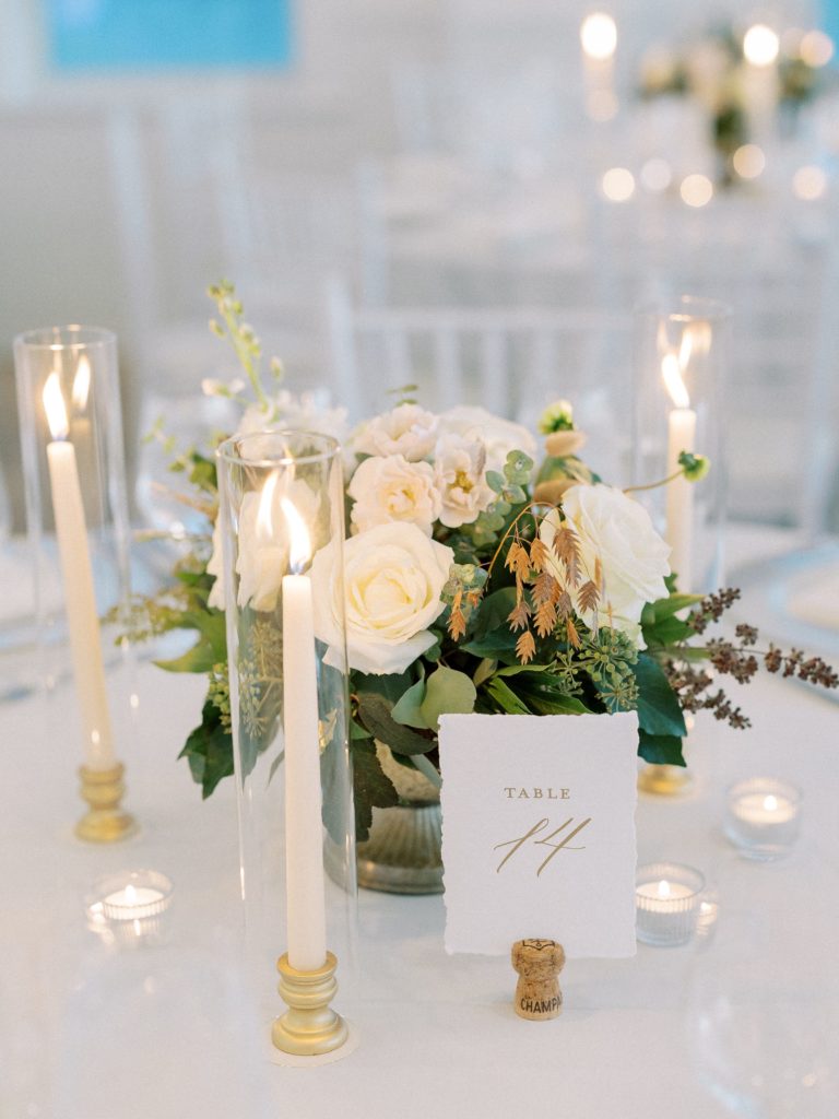 White and gold tablescape for Wychmere Beach Club wedding