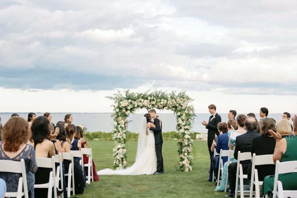 Outdoor summer ceremony at Rosecliff Newport Mansion