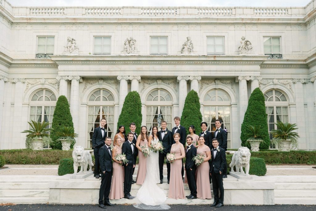 Bridal party portraits for summer wedding at Newport Mansion
