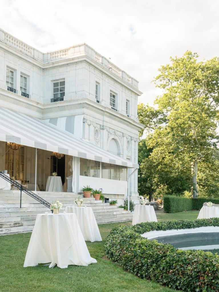 Cocktail space for summer wedding at Rosecliff Newport Mansion 