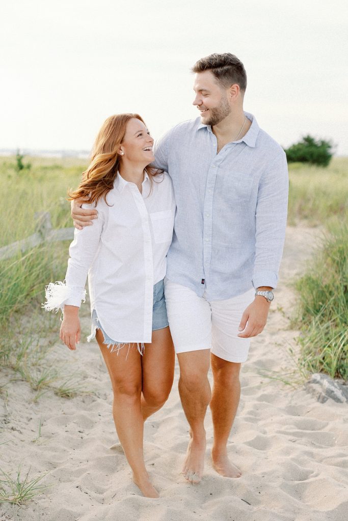 Button down shirt with feathered cuff for engagement photos