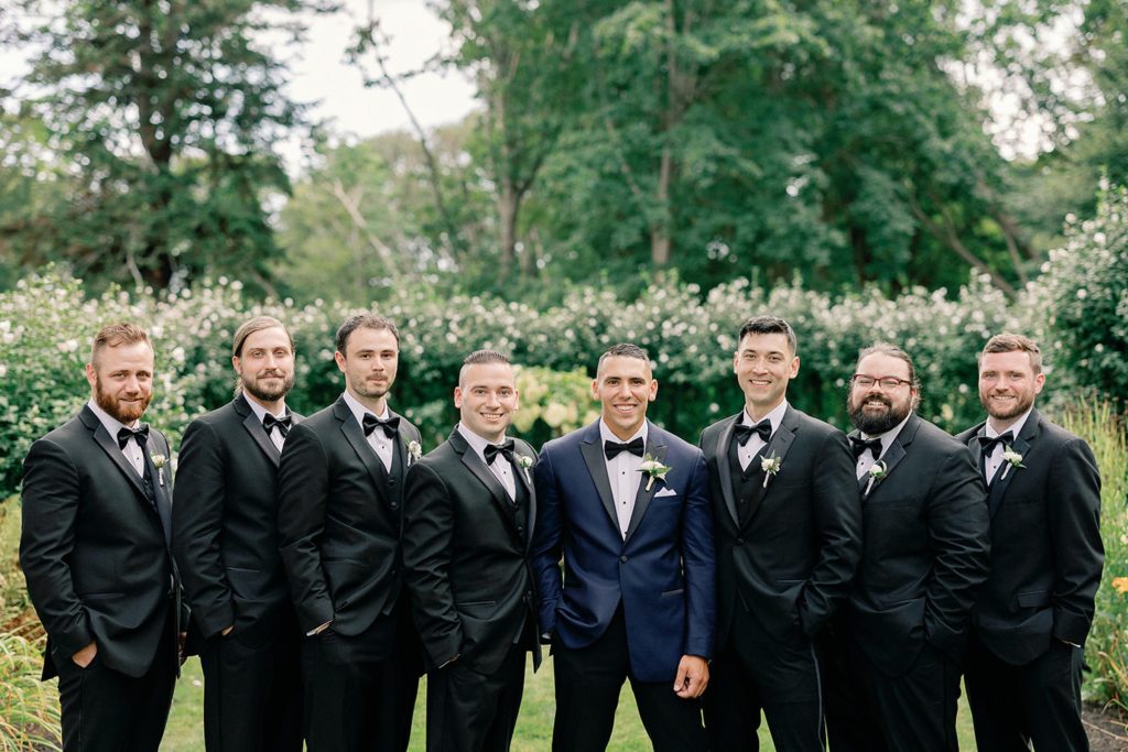 Groom and groomsmen portraits for summer wedding at Glen Manor House in Portsmouth, RI