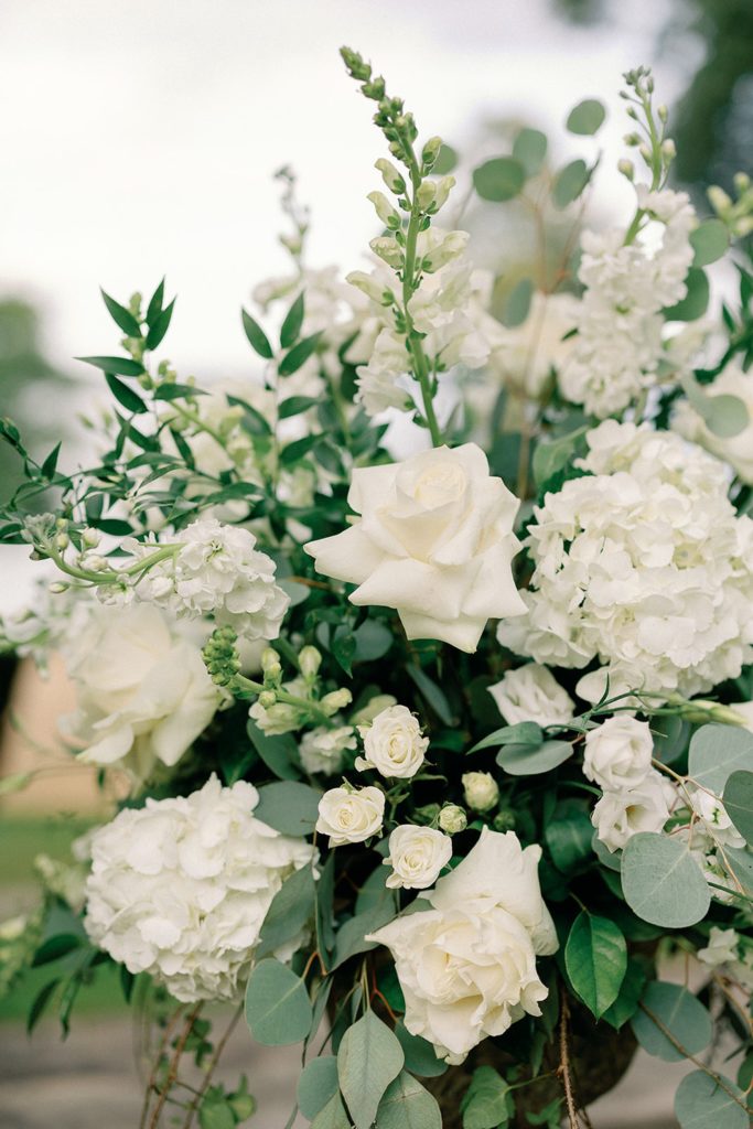 Stunning white floral arrangement for summer Newport wedding