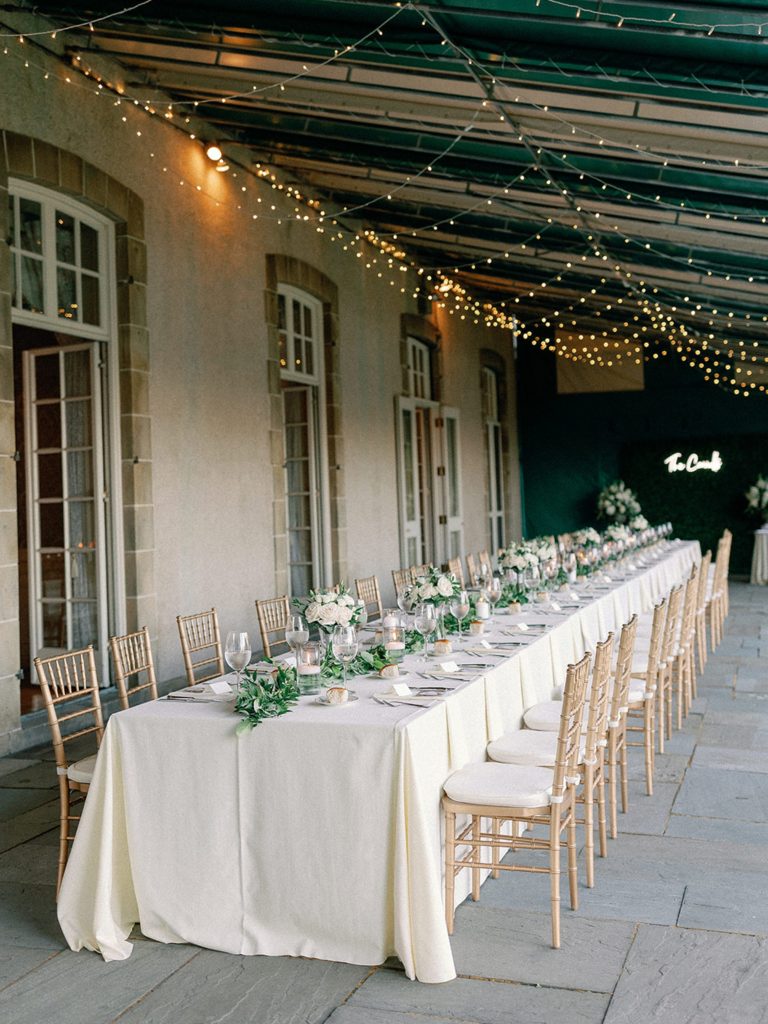 Bridal party head table outdoor set up at Glen Manor House