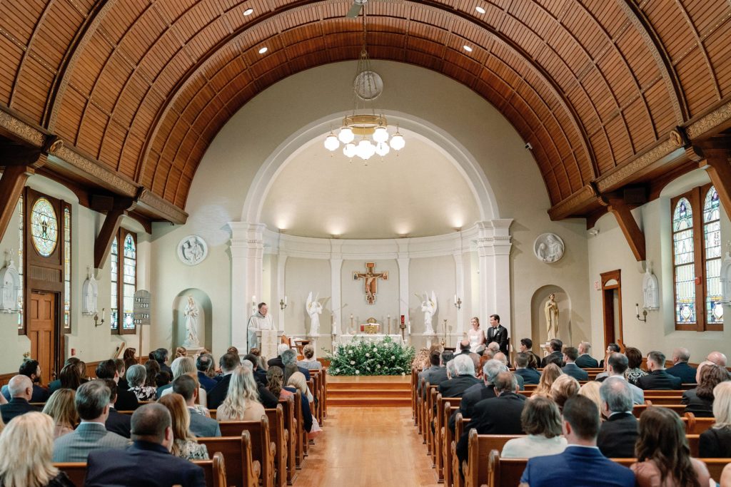 Wedding ceremony at Our Lady of the Snows Church in Woodstock, VT