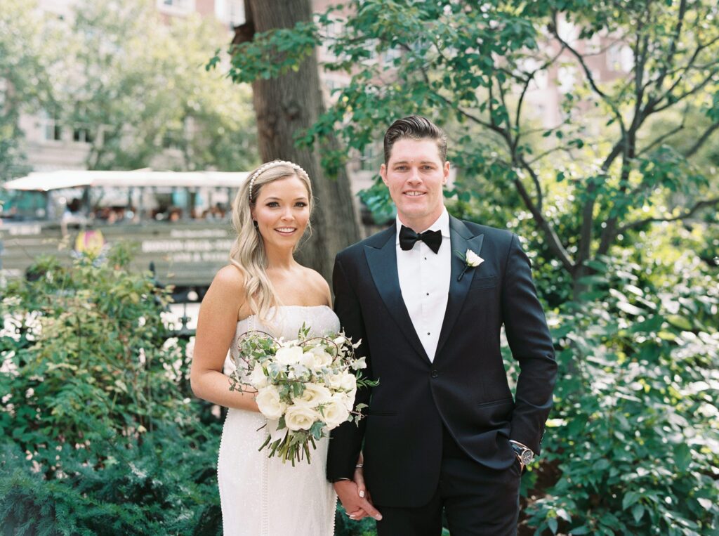 Bride and groom wedding portrait in the Boston Public Garden
