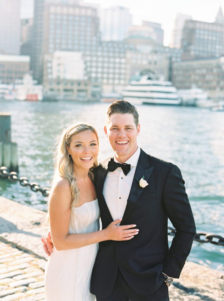 Bride and groom wedding portrait in the Boston's Seaport