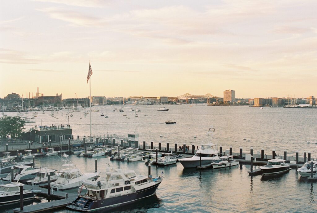 Boston harbor sunset from ICA
