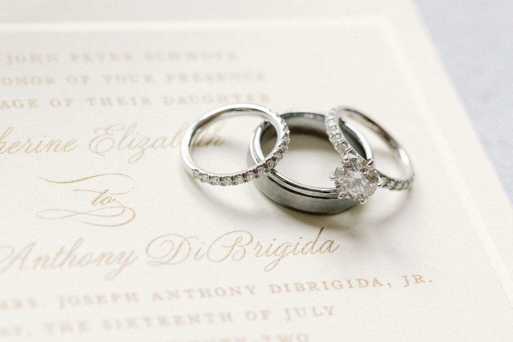 Wedding ring and engagement ring detail photography