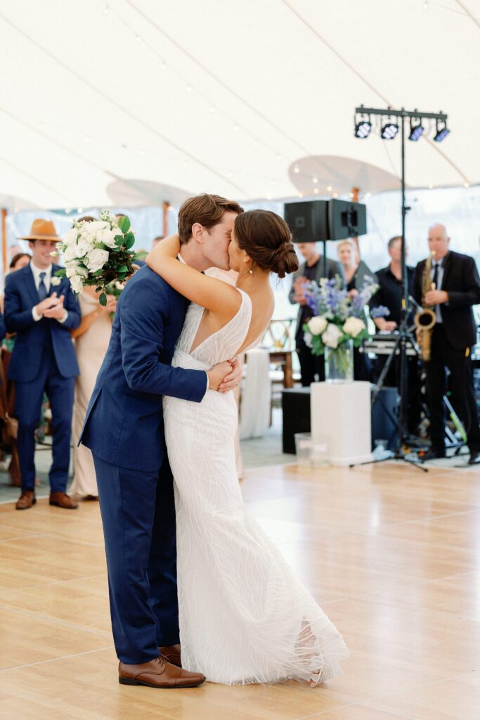Coastal New England Tented Wedding - Bride and Groom first dance