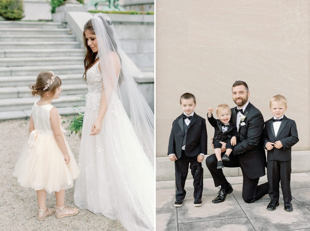 Bride and groom with flower girl and ring bearers