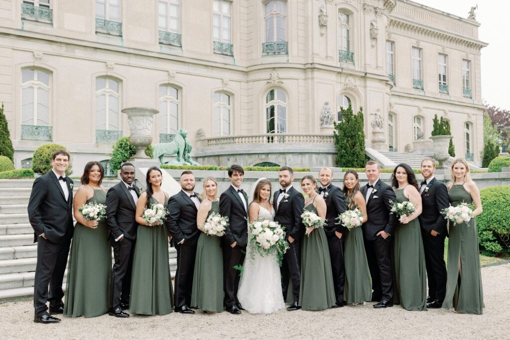 Spring wedding party portrait at  Rosecliff