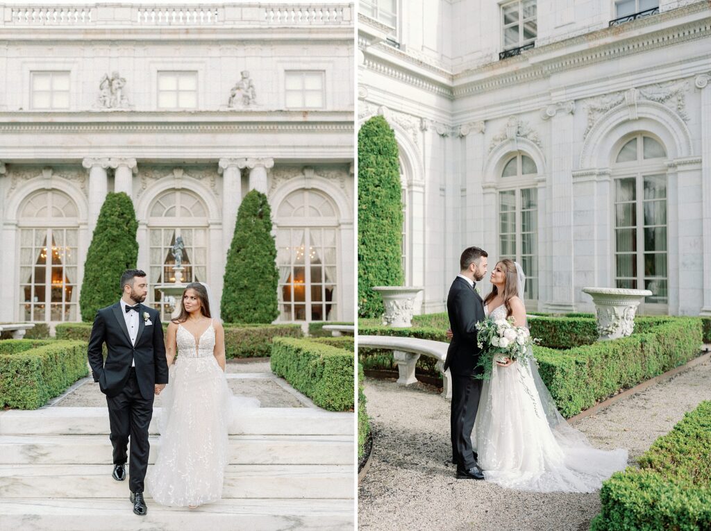 Bride and groom portraits at Rosecliff a Newport Mansion wedding