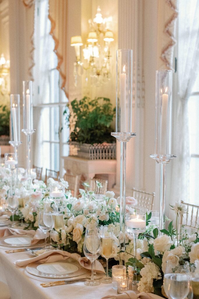 Table decor at Rosecliff Newport Mansion wedding