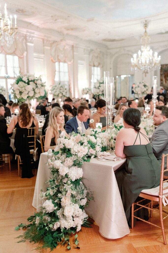 Guests seated at Rosecliff Newport Mansion wedding reception 