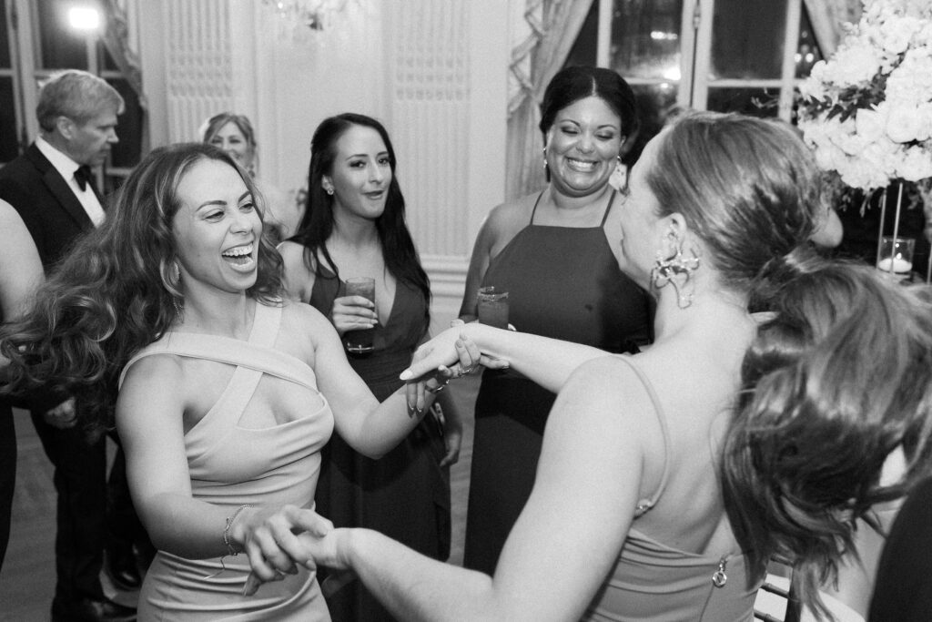 Guests on the dance floor at Rosecliff wedding