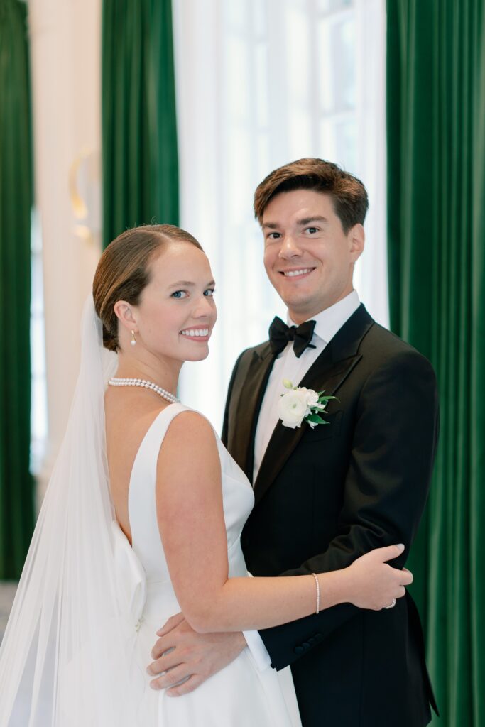 Bride and groom portrait at The Newbury Hotel in Boston 