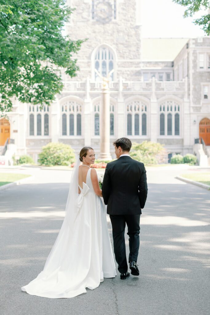 Bride and groom portraits at Boston College 