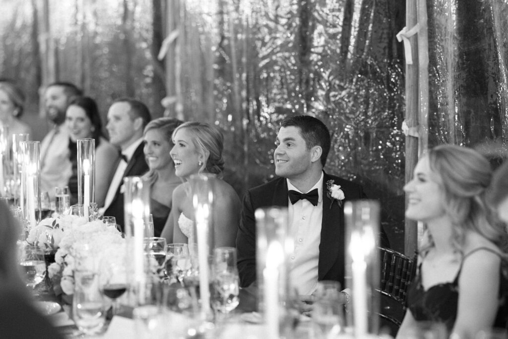 Bride and groom faces during speeches