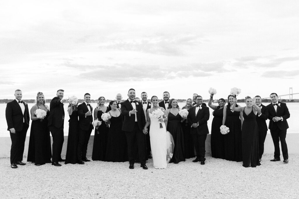 Wedding party beach portrait during Belle Mer wedding in Newport, RI