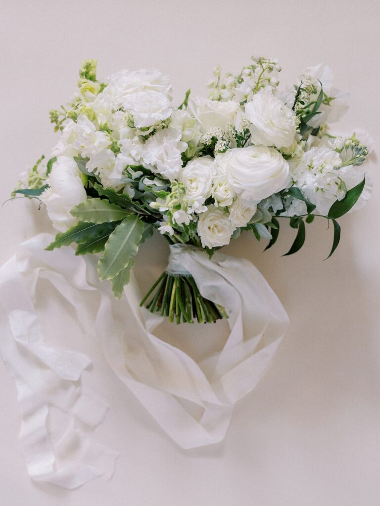 All white bridal bouquet for Boston Public library wedding