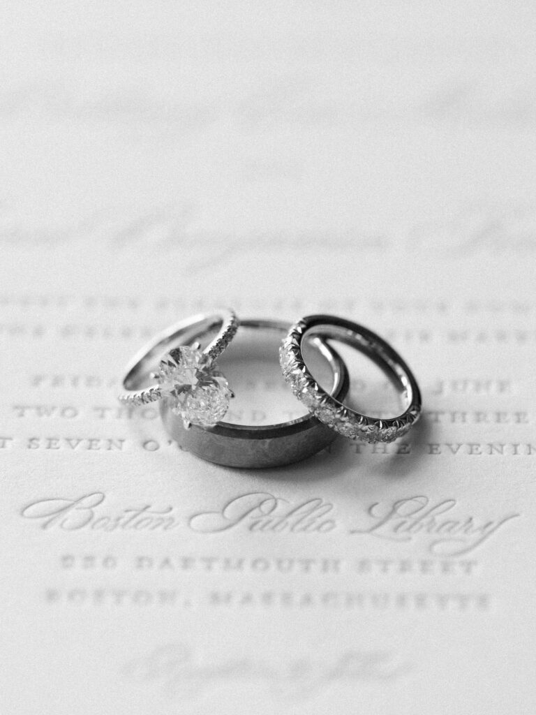 Black and white ring detail photography for Boston Public Library wedding