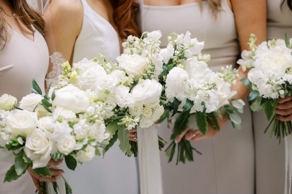 Bride and bridesmaid bouquets for summer Boston wedding