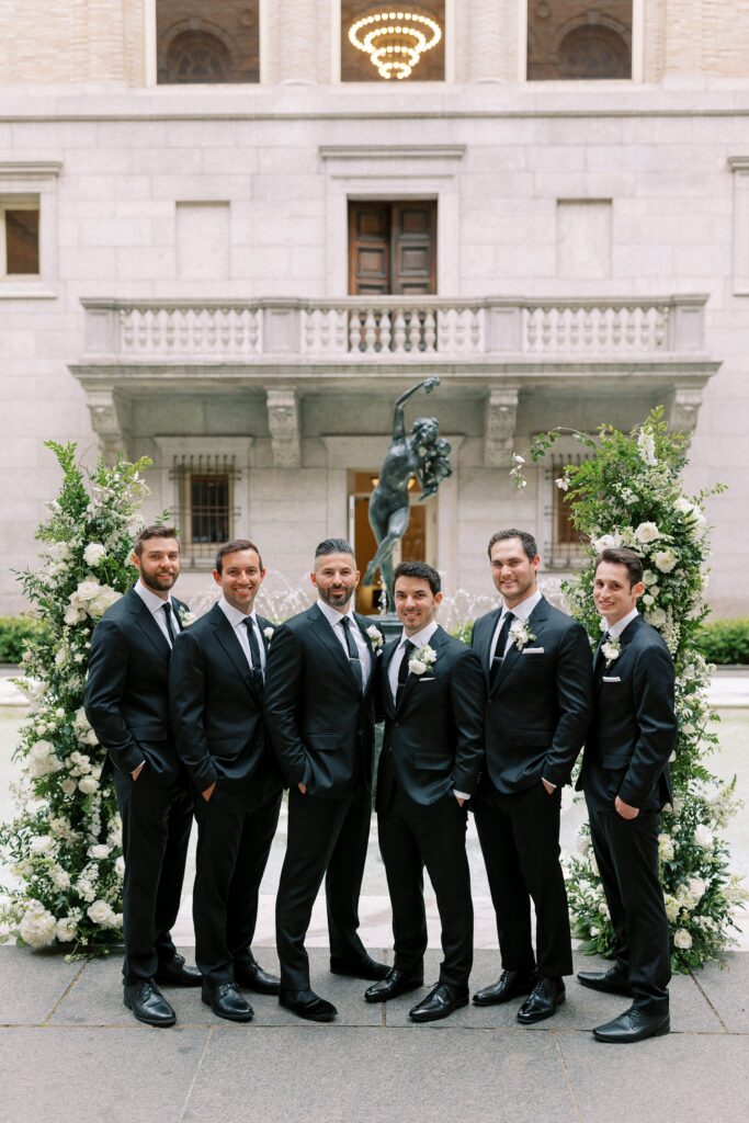 Boston Public Library groom and groomsmen portrait 